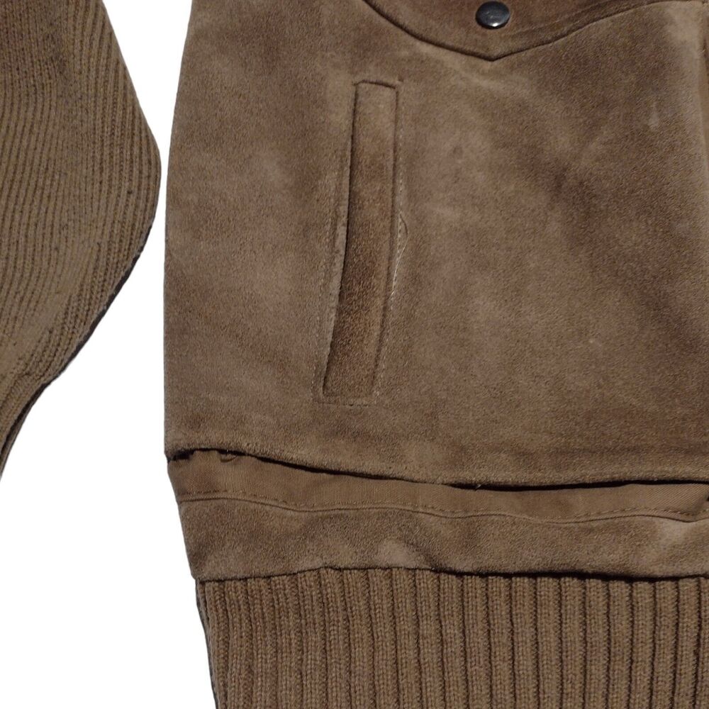 Vintage 60-70's SEARS Sportswear Leather Suede Knit Sweater Bomber Jacket XL Tan - Picture 6 of 15